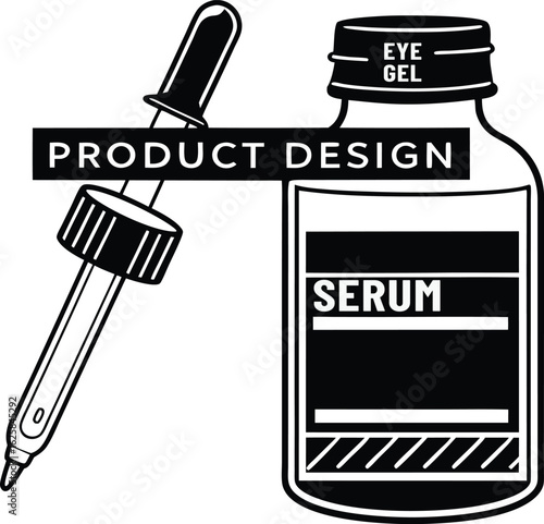 Eye gel serum beauty product design simple minimalist black white silhouette black vector illustration