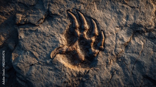 Realistic Tyrannosaurus Rex Fossil Footprint on Rocky Surface