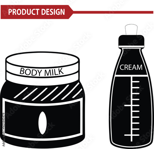 Product design vector illustration featuring body milk and cream products silhouette black vector illustration