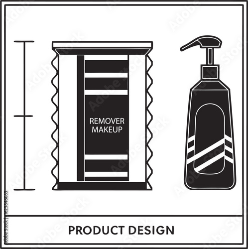 Makeup remover product design graphic illustration black and white simple silhouette black vector illustration