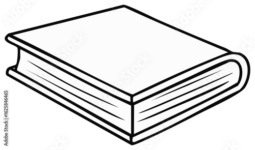 Simple closed hardcover book illustrated in a black and white line art style