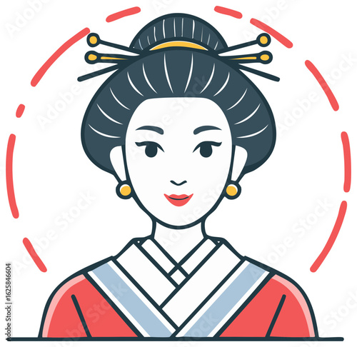 Vector illustration of a geisha with traditional makeup and an elaborate hairstyle