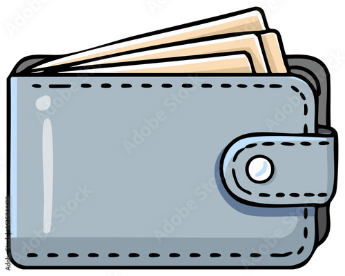 Open cartoon wallet with cards, stitch detail, vector illustration for financial themes or personal finance concepts