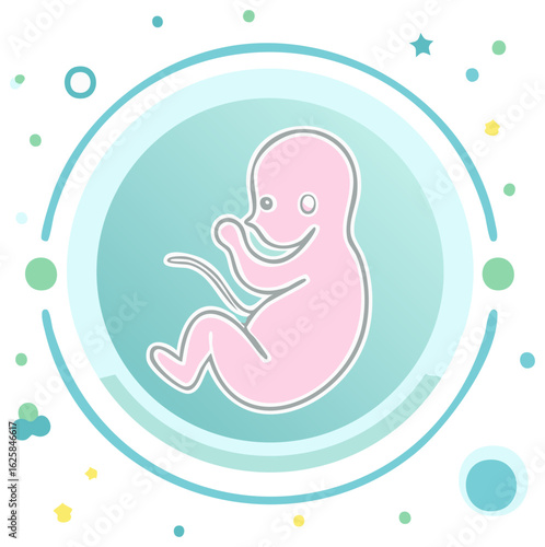 Cute pink human fetus or embryo developing in protective blue womb illustration