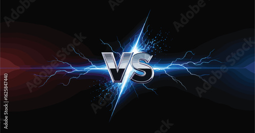 Metallic V S Letters Amidst Blue Lightning Strike and Red Blue Energy Waves versus competition