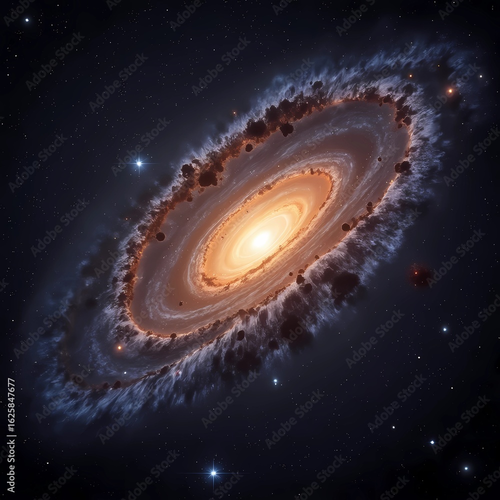 Naklejka premium Through Vera C. Rubin’s Lens: Visualize the hidden dance of dark matter across a spiral galaxy — streams, halos, and gravitational warps invisible to the naked eye.