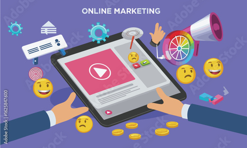 Wallpaper Mural Online marketing concept with tablet, megaphone and emojis on purple background technology digital Torontodigital.ca