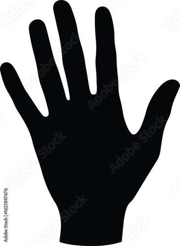 Black hand silhouette open palm five fingers vector, black, hand, silhouette, open, palm, fingers, five, human, body part, graphic, symbol, isolated, white background, simple, clean, vector, illustrat