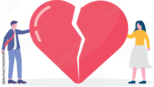 Marriage difficulties problem, divorce or violence or painful in broken relationship couple concept.flat characters.
