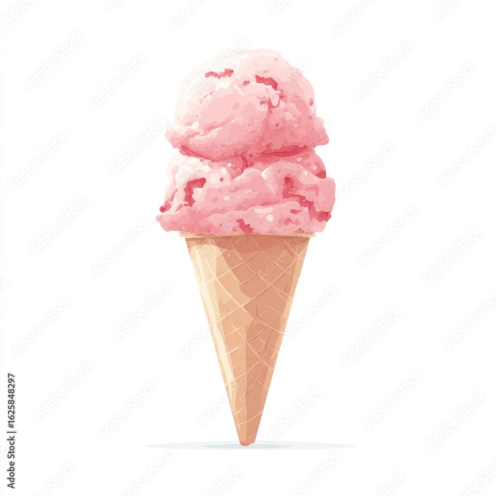 Pink ice cream double scoop in a waffle cone Pink ice cream double scoop in a waffle cone