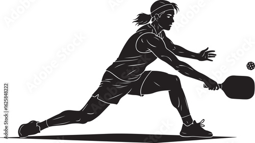 Vector illustration of a female pickleball player hitting a forehand shot in silhouette