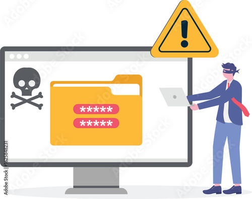 Flat illustration of hacker bypassing security measures ransomware prevention and cybersecurity defense
