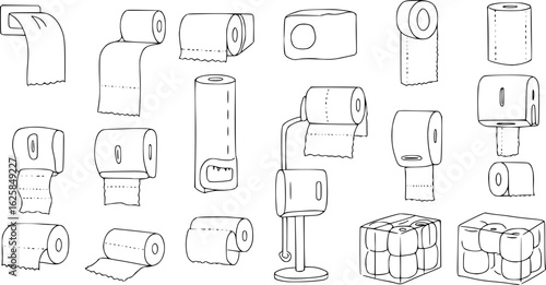 a set of simple line drawing icons of different types of paper towels