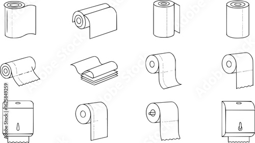 a set of simple line drawing icons of different types of paper towels