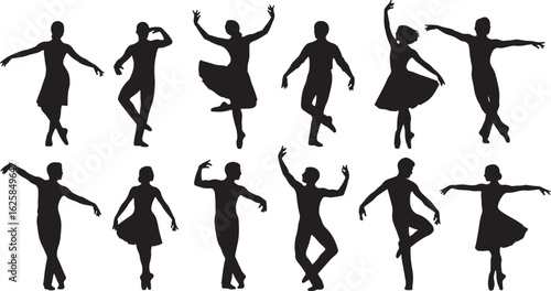 Silhouettes of dancers in various ballet poses ballet dancers, ballet dancers, silhouettes, dance poses, performance, artistic, graceful, movement, black and white, studio, stage, classical, modern, f