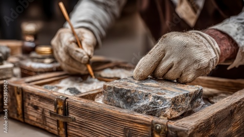 Paleontologist Packing Fossils with Care in Natural History Setup