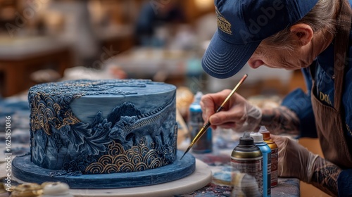 Detailed Dinosaur Themed Cake Airbrushing in a Professional Setting