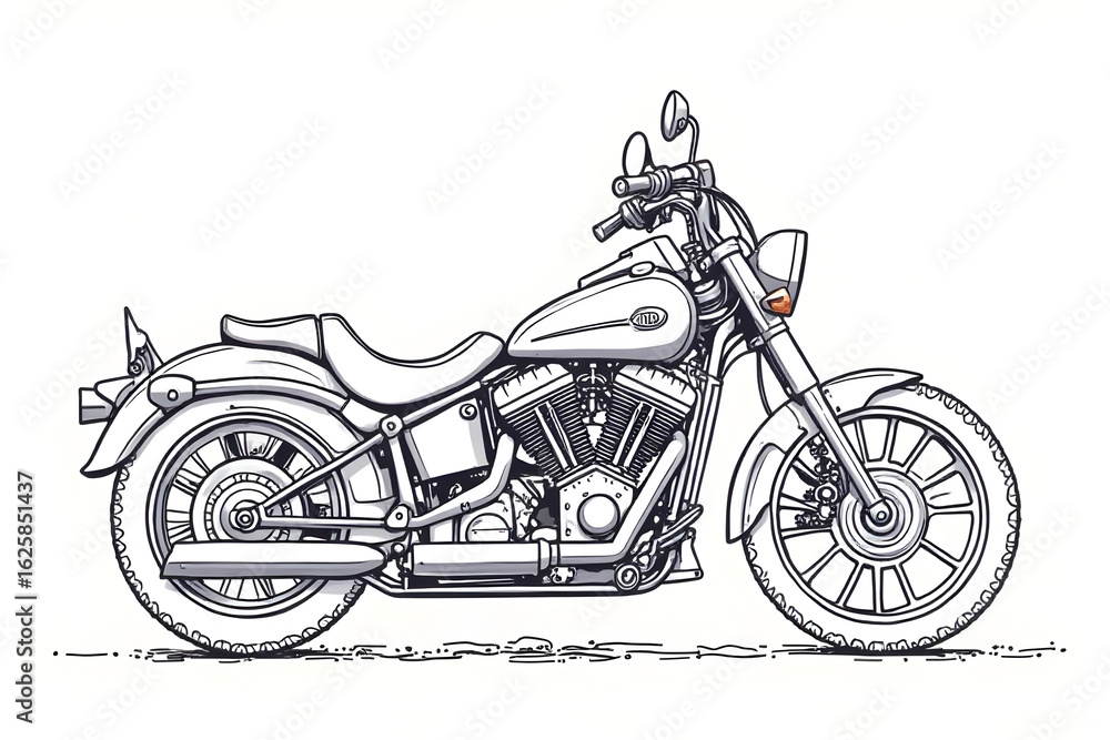 Fototapeta premium Motorcycle Illustration Side View Isolated on White