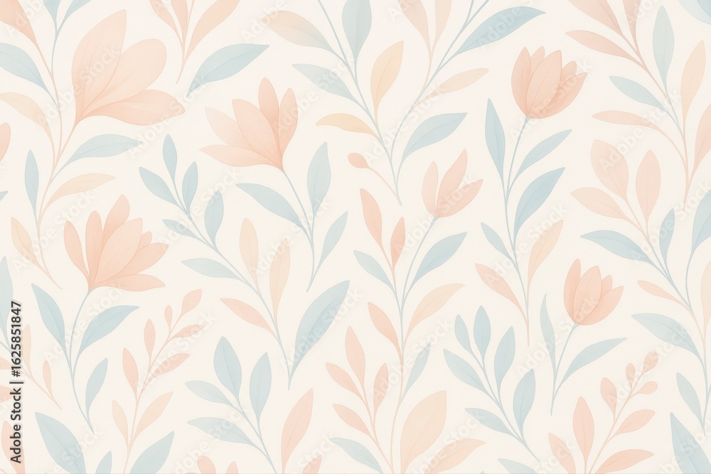 Delicate floral pattern with peach flowers and blue green leaves art Delicate floral pattern with peach flowers and blue green leaves art