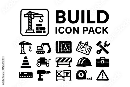 Build Icon Pack with Tools, Helmet, and Construction Equipment Symbols