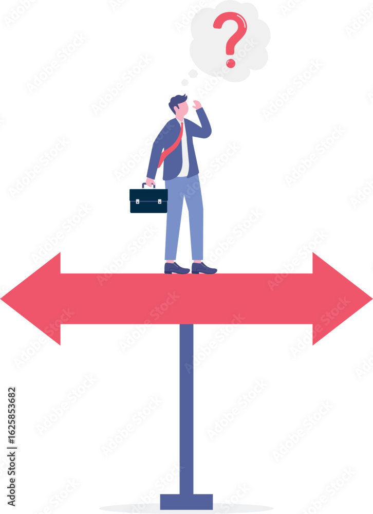 Flat illustration of businesswoman contemplates tough decisions about career path considering options and outcomes
Flat illustration of businesswoman contemplates tough decisions about career path considering options and outcomes