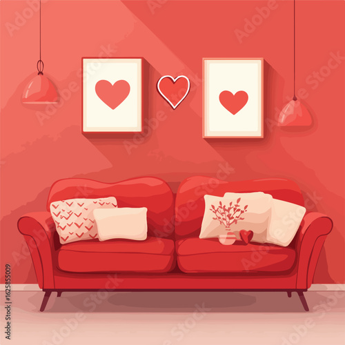Romantic Valentine's Day Red Sofa Interior