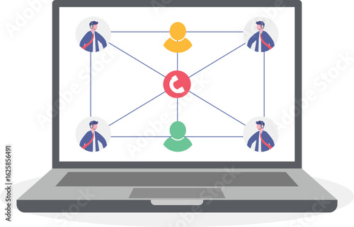 Flat illustration of colleagues communicate internally networking within company for success
