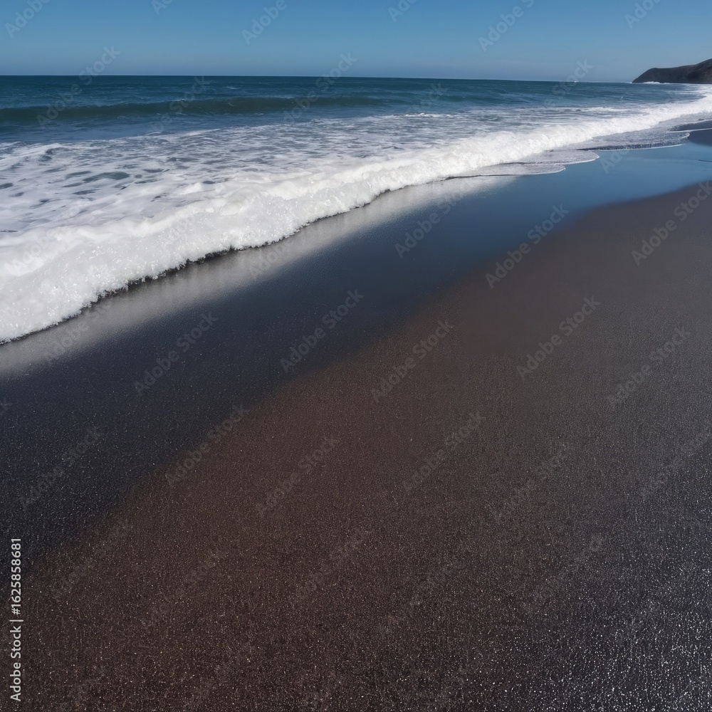 Obraz premium Dark Volcanic Sand Beach With White Surf Foam. 10