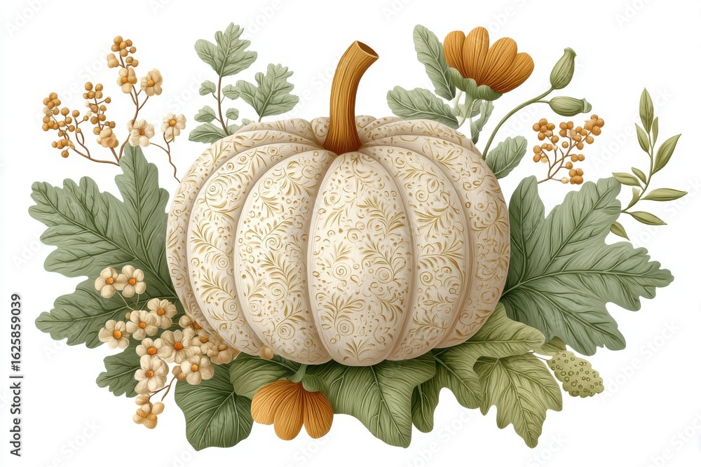 custom made wallpaper toronto digitalWhite Pumpkin with Gold Accents and Autumnal Floral Arrangement