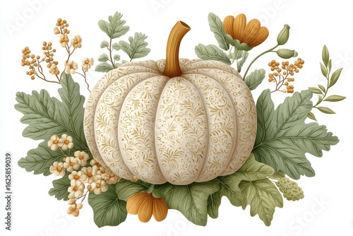 Wallpaper Mural White Pumpkin with Gold Accents and Autumnal Floral Arrangement Torontodigital.ca