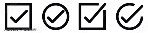 Check mark icon button set. check box icon with right or correct buttons and yes checkmark tick box icons - checkbox symbol sign. editable strokes. vector illustration.