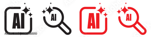 Generative AI logo icon.search icon with magic sparkle stars symbol. editable strokes. vector illustration.