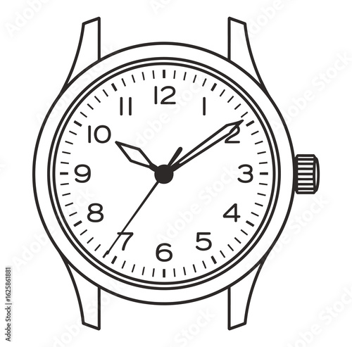 Analog wristwatch with white face black numbers and hands vector