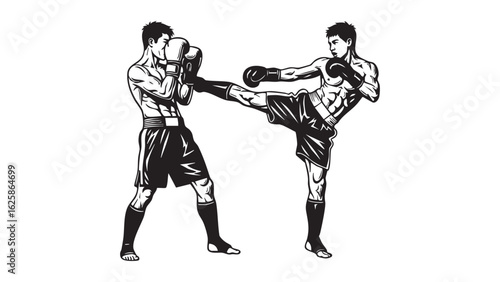 Muay Thai Fighters Sparring Kickboxing Silhouette Martial Arts Training Fitness Self Defense Sport