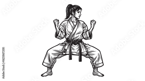 Confident Karate Woman Stance Illustration Traditional Martial Arts Fighter Black Belt silhouette