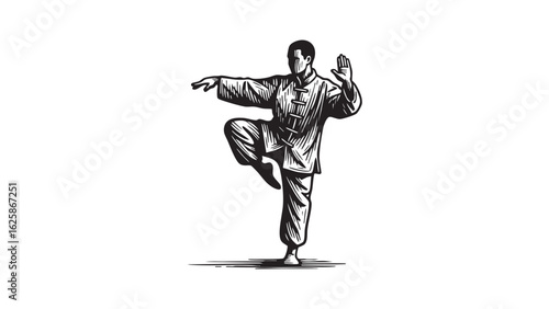 Tai Chi Silhouette Art Martial Arts Form Posture Movement Graphic Style Black and White Serene Focus