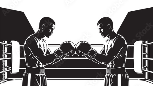 Boxer s Silhouette Face Off Strength Strategy and Intensity Boxing Ring Black And White Sports