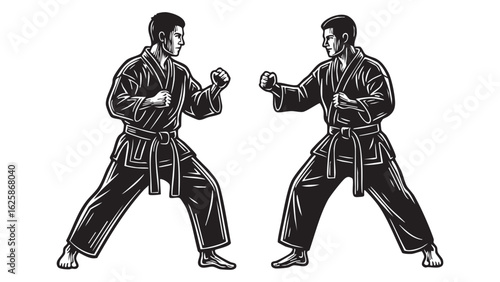 Martial Arts Karate Stance Silhouettes Black Belt Combat Art Form Training Fighting Masters