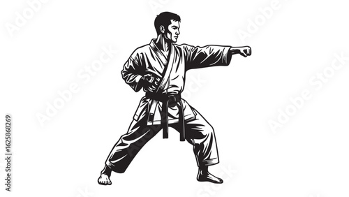 Martial Arts Power Karate Silhouette Image Punch Stance Black Belt Training Fighter Action Figure