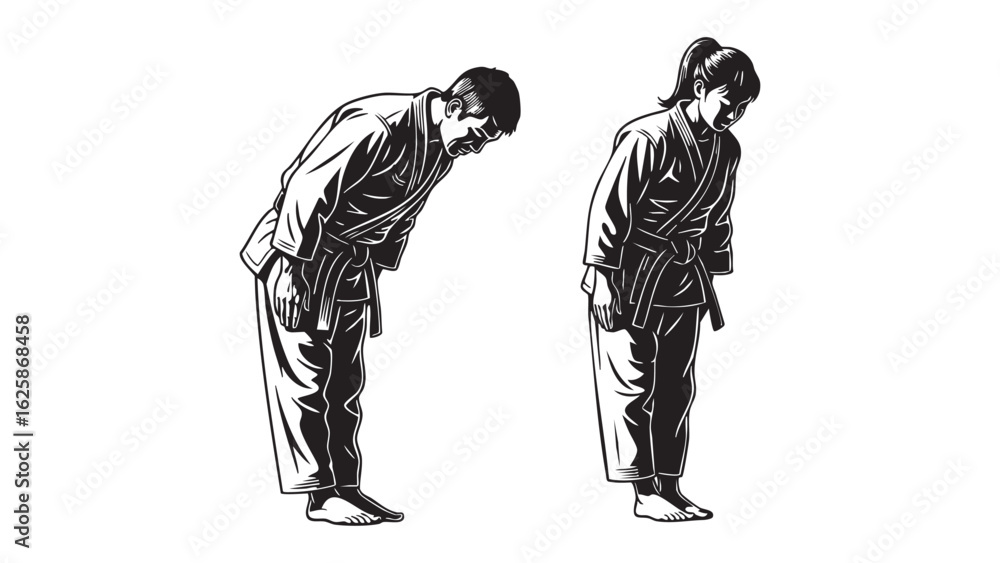 Fototapeta premium Respect and Discipline Karate Bowing Silhouette Martial Arts Training Etiquette Japanese Tradition