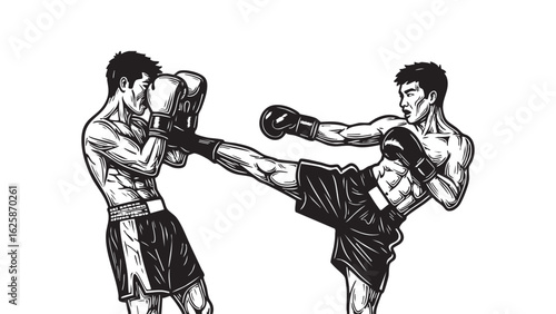 Muay Thai Sparring Kickboxers Training Strength and Agility Fitness Martial Arts silhouette