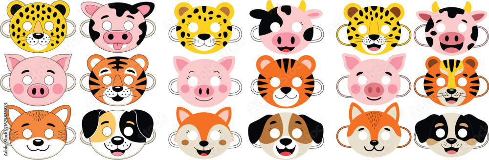 Obraz premium Collection of Printable Animal Masks Leopard, Pig, Cow, Tiger, Fox, and Dog Characters