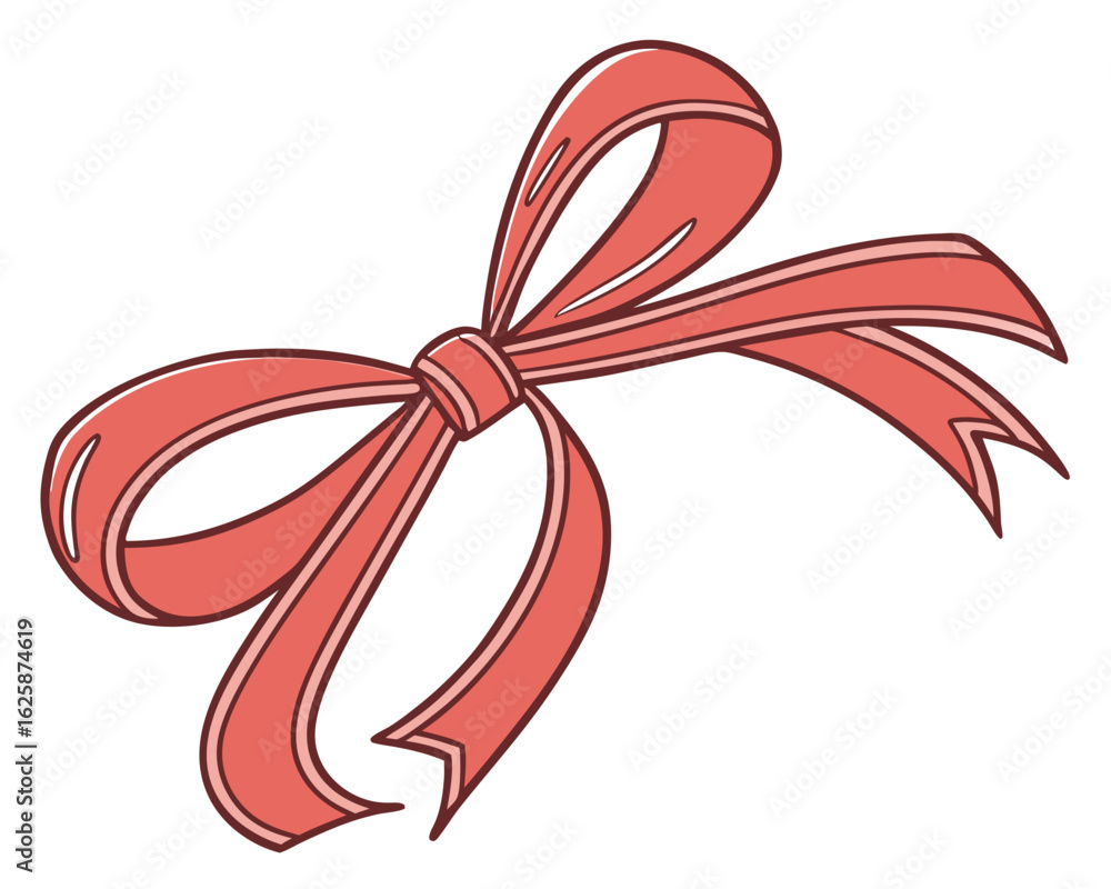 Red ribbon bow for a shiny holiday gift decoration, perfect for Christmas, Valentine's Day, or a birthday celebration Red ribbon bow for a shiny holiday gift decoration, perfect for Christmas, Valentine's Day, or a birthday celebration