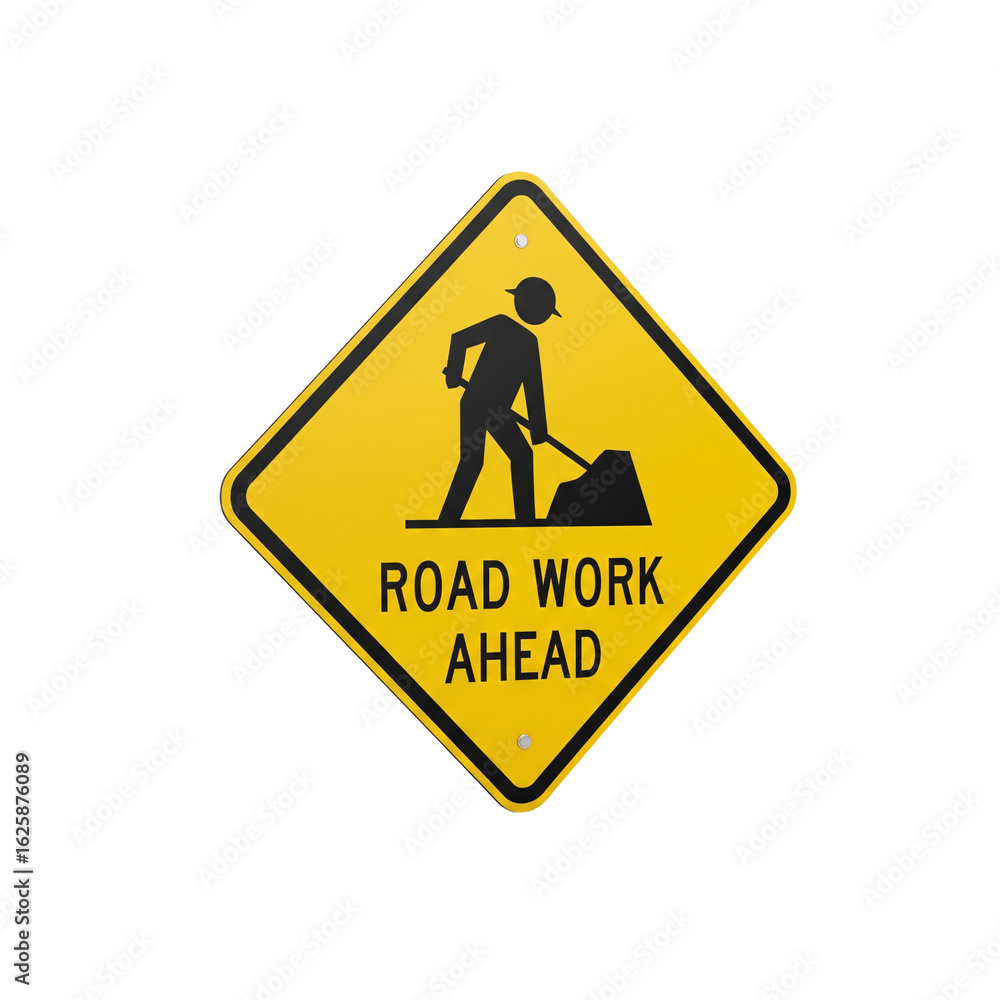 Road Work Ahead warning sign isolated on a transparent background Road Work Ahead warning sign isolated on a transparent background