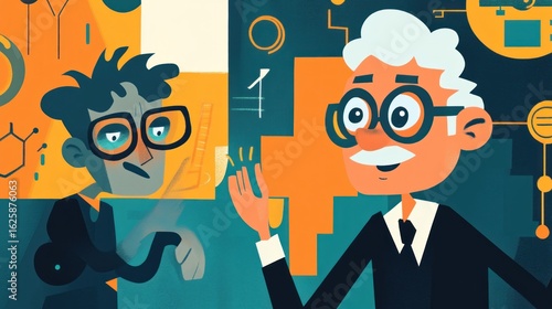 Two figures in discussion