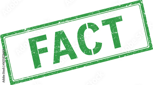 Green stamped rectangle with the word fact in bold stencil font isolated on transparent background