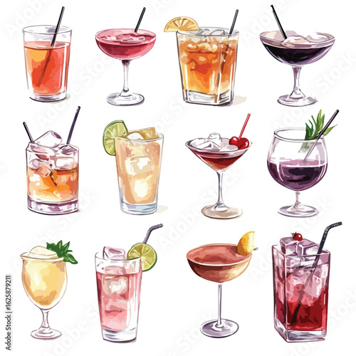 Watercolor Drinks and Cocktails Illustration