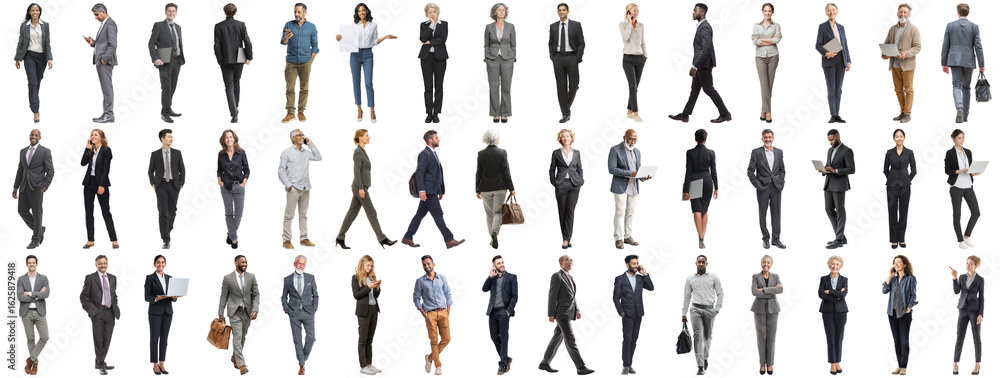 Obraz premium Set of business people in various actions on isolated background. Businesspeople, businesswomen, businessmen office worker in full body length studio professional shot in casual and formal wear