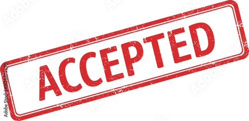 Red and white rectangular stamp with the word accepted in bold red letters isolated on transparent background