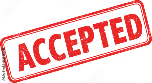 Red and white rectangular stamp with the word accepted in bold red letters isolated on transparent background